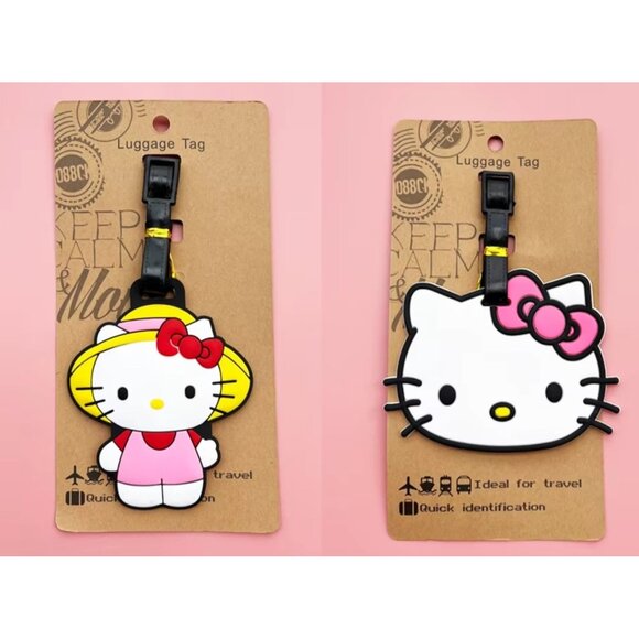 Hello Kitty Pink Silicone Luggage Tags Travel Suitcase & Baggage ID Label 2 Tags - Picture 1 of 9
